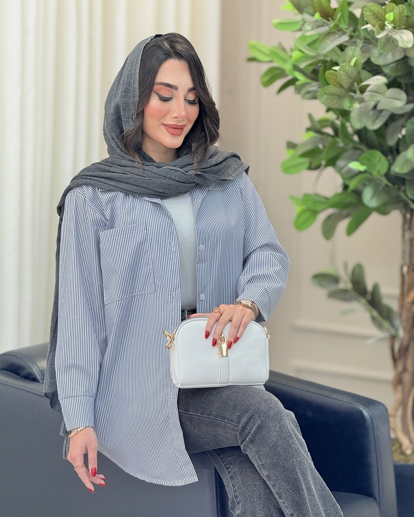 مانتو راه راه تک جیب پانیا کد 6703 - Image 6