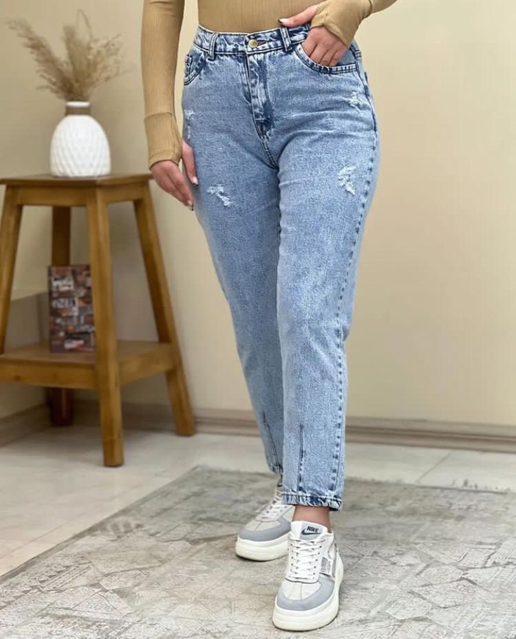 شلوار جين مام استايل آبي كد 1197