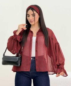 شوميز عروسكي چهارخونه+هدبند كد 7062